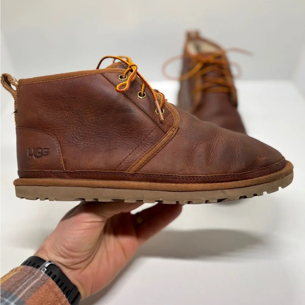 UGG Neumel Men’s 9 Brown Leather Wool Lined Chukka Boots - Picture 10 of 12